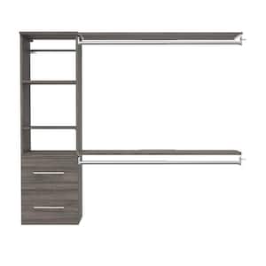 Style+ 46.97 in. W - 112.97 in. W Coastal Teak Hanging Wood Closet System with Top Shelves and Modern Drawers