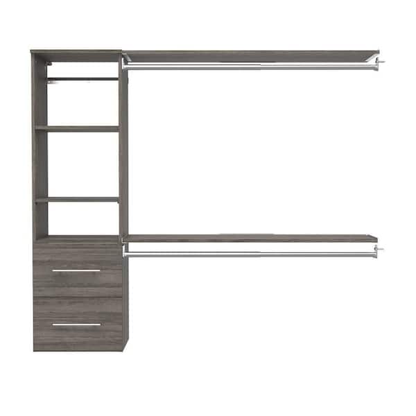 ClosetMaid Style+ 46.97 in. W - 112.97 in. W Coastal Teak Hanging Wood Closet System with Top Shelves and Modern Drawers