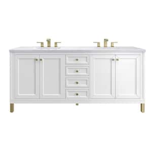 Chicago 72.0 in. W x 23.5 in. D x 34 in . H Bathroom Vanity in Glossy White with Arctic Fall Solid Surface Top