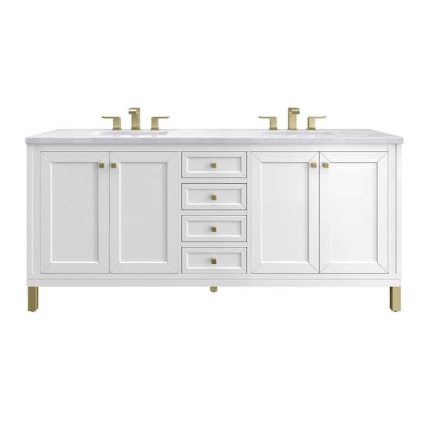 James Martin Vanities Chicago 72.0 in. W x 23.5 in. D x 34 in . H Bathroom Vanity in Glossy White with Arctic Fall Solid Surface Top