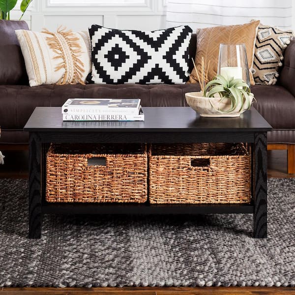 Walker Edison Furniture Company 40 in. Black Medium Rectangle MDF Coffee Table with Drawers