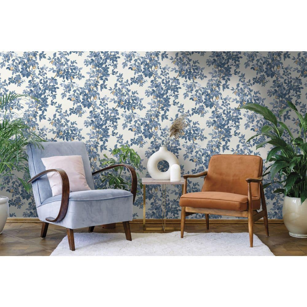 Blue White Blooming Orange Tree Print Non Woven Non-Pasted Textured Wallpaper 57 Sq. Ft. price history on PriceWatchPro