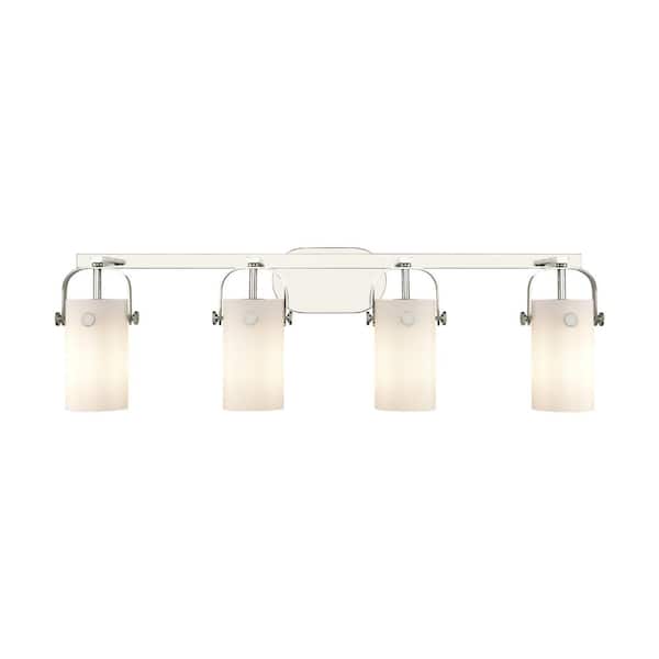Innovations Pilaster II Cylinder 34.88 in. 4-Light Polished Nickel Vanity Light with Glass Shade