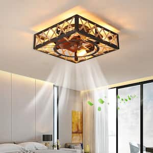 18 in. Square Caged Farmhouse Rustic Ceiling Fan Light with Remote Control, 6 Speeds, Noiseless DC Motor