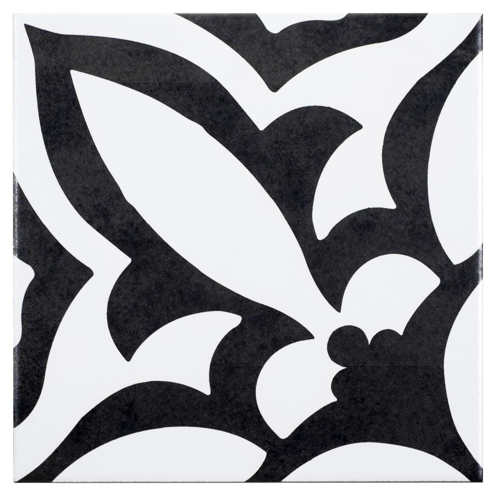 Luv Ti'Amo 8" Black and White Porcelain Encaustic Tile