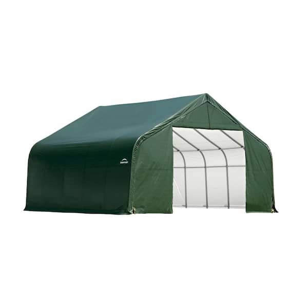 ShelterLogic 28 ft. W x 20 ft. D x 20 ft. H Green Cover Corrosion Resistant Steel Frame Peak Style Storage Shelter