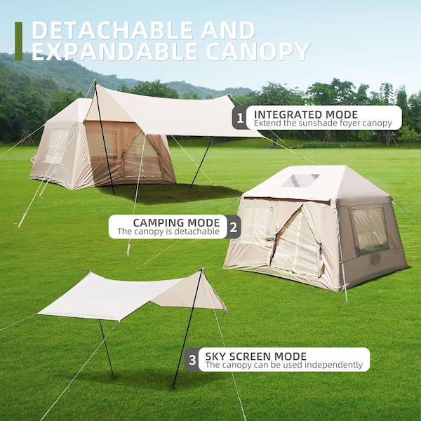 9 ft. x 7 ft. Beige Inflatable Camping Tent with Stove Jack TENT