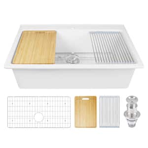 36 in. L x 22 in. W. Fireclay Drop-in Single Bowl Workstation Kitchen Sink with Cutting Board, Bottom Grid, Strainer
