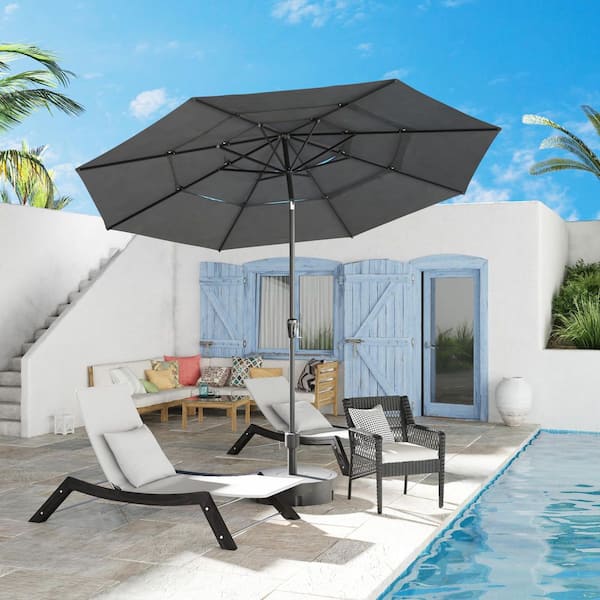 11 ft. Outdoor Beach Umbrella with 3-Tier Vented Canopy Patio Umbrella with 8 Heavy-Duty Ribs, Crank Tilt in Dark Gray