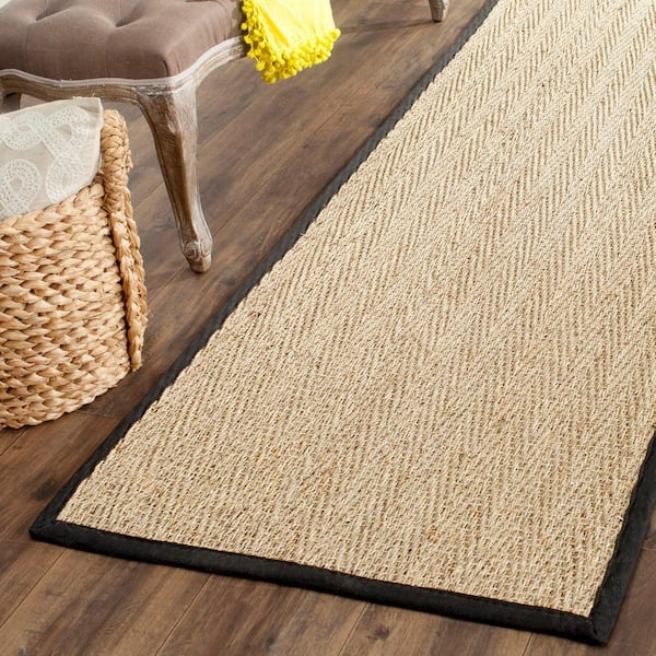 Natural Fiber Beige/Black 3 ft. x 16 ft. Border Runner Rug