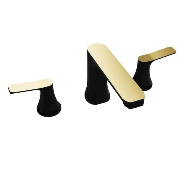 ANZZI 8 in. Widespread 2-Handle 3-Hole Bathroom Faucet with Pop-Up Drain in Matte Black and Brushed Gold