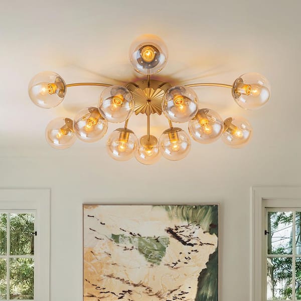 HUOKU Ceder 12-Light 39.4-in. W Brushed Gold Sputnik Semi-Flush