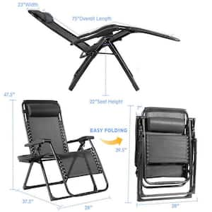 1-Piece Oversize Outdoor Lounge Chair in Black with Cup Holder of Heavy-Duty