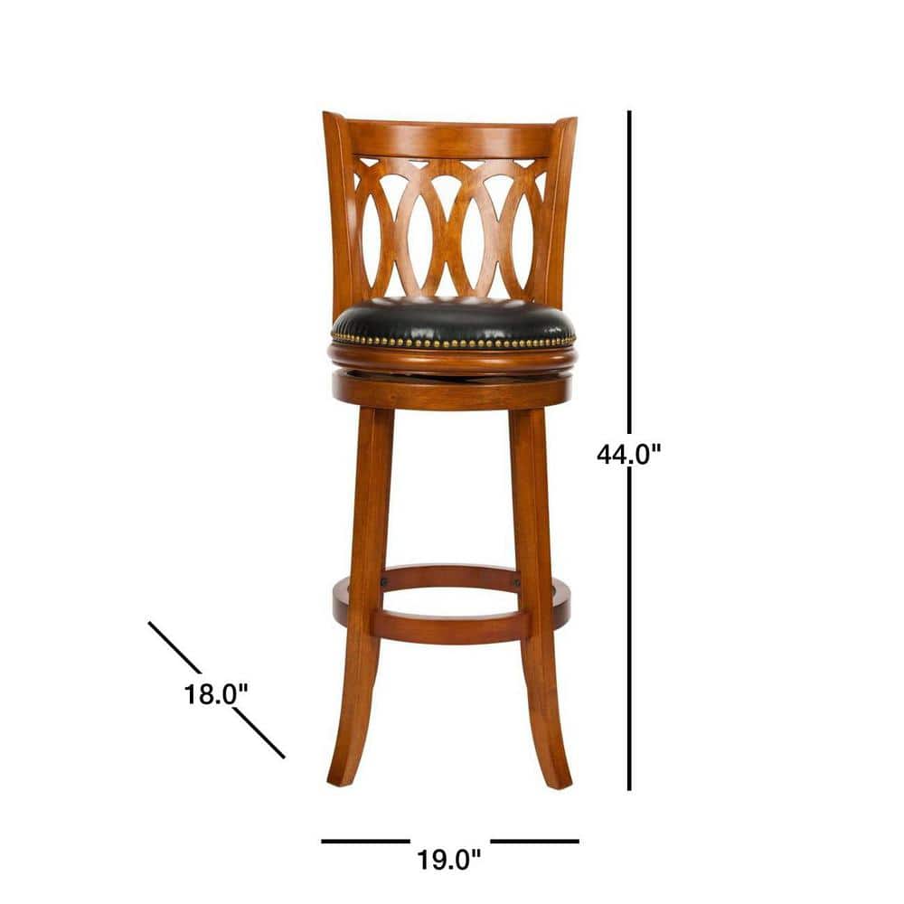 Transitional Baldwin Carved Swivel Barstool in Dark Oak & Black Leather