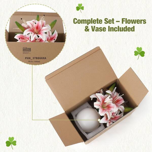 13.7 in. Pink Real Touch Artificial Lily Bouquet, Indoor Decor