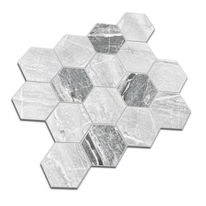 Lisbon Stone Gray Honeycomb 10.82 in. x 12.8 in. 4 mm Stone Peel and Stick Backsplash Tile (6.38 sq. ft./8-Pack)