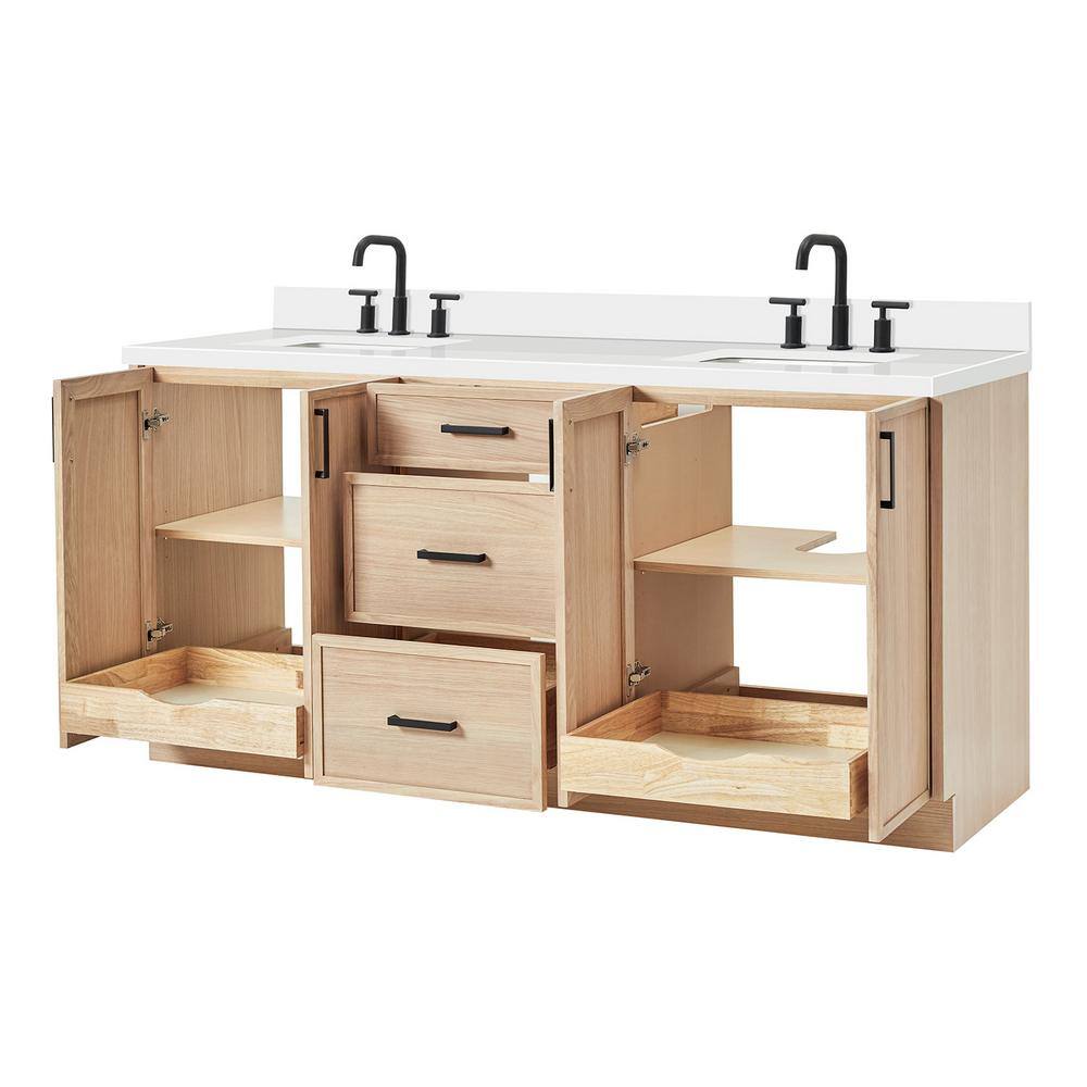 Kelly 73" White Oak Double Sink Bathroom Vanity with Quartz Top