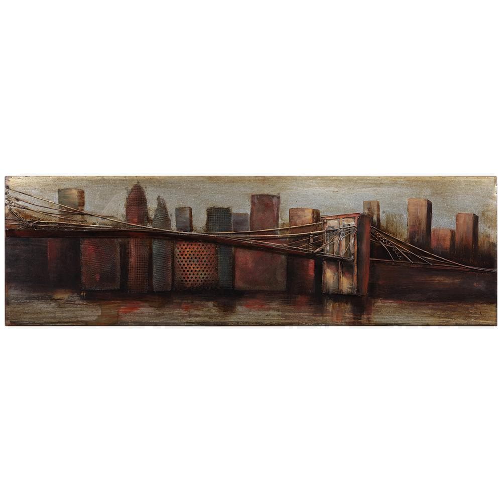 Hand Painted Iron Cityscape Wall Art Sculpture, 72" x 22"