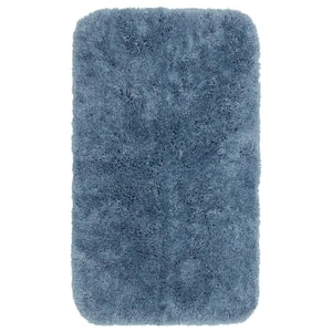 Bridgetown Plush 20 in. x 34 in. Blue Solid Polyester Rectangle Machine Washable Bath Mat