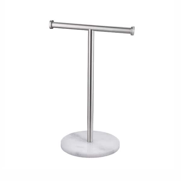 ACEHOOM Countertop T-Shape Single Holder with Natural Marble Base Towel Rack in Stainless Steel