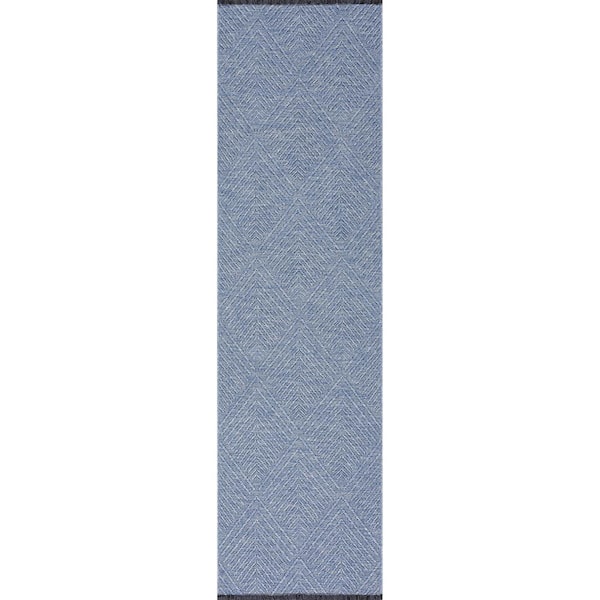 Tayse Rugs Alma Blue 2 ft. x 8 ft. Diamond Machine Washable Indoor Runner Rug