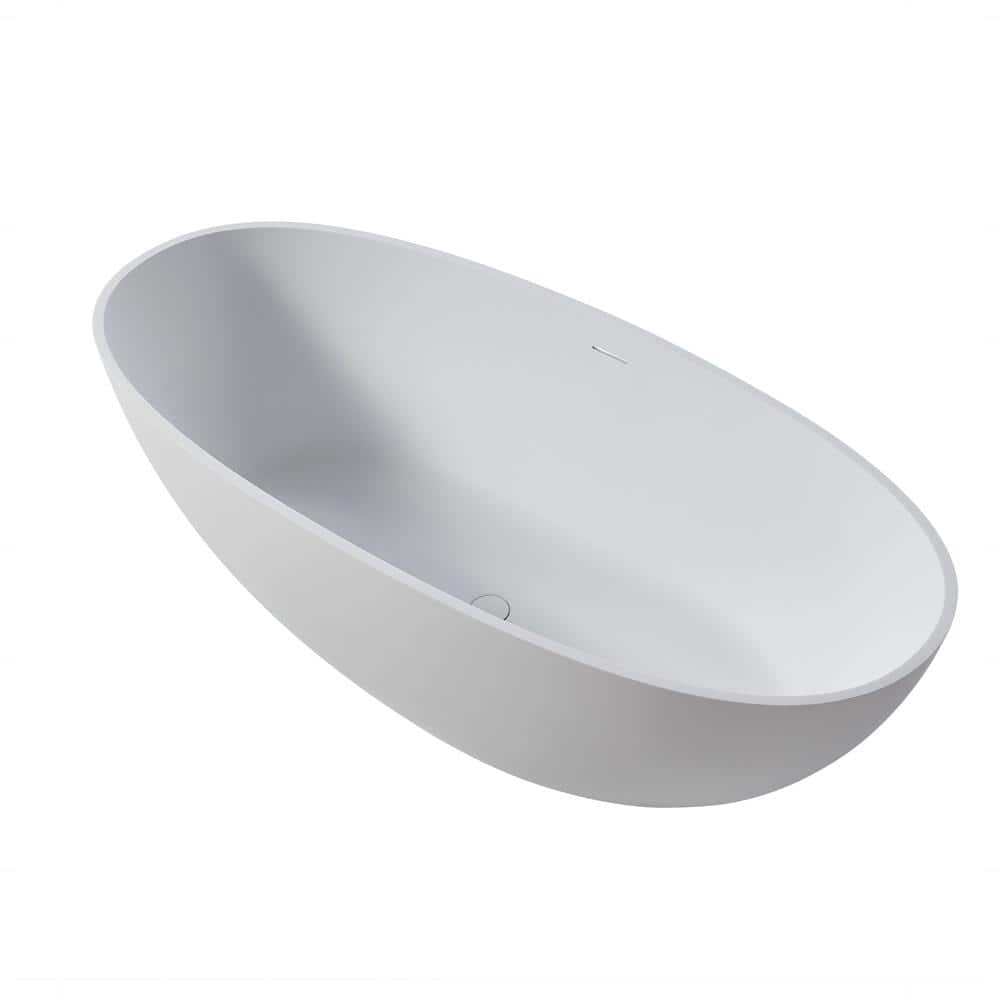 65 in. x 30 in. Freestanding Soaking Synthetic Stone Bathtub with Center Dr