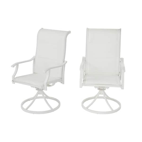 Hampton Bay Riverbrook Shell White Swivel Aluminum Padded Sling Outdoor Patio Dining Chairs (2-Pack)