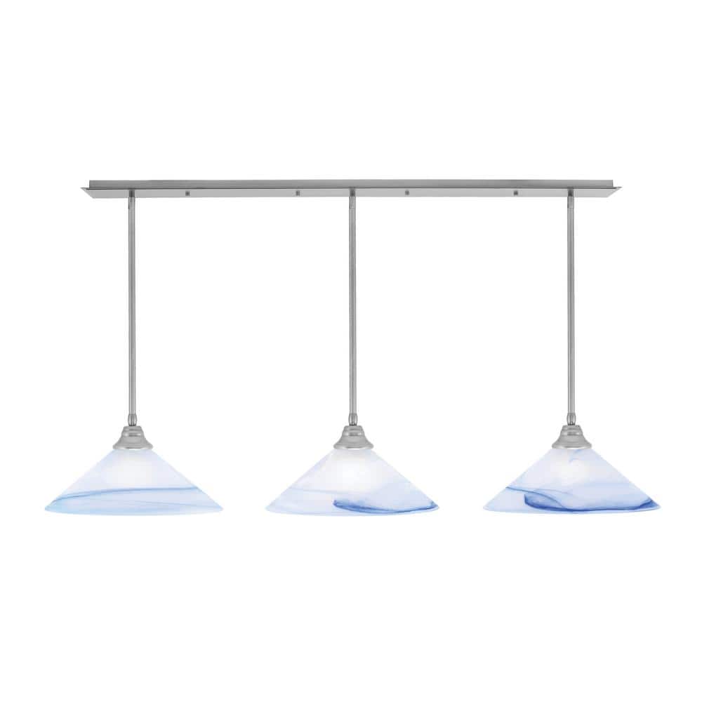 Livingston 3-Light Brushed Nickel Linear Chandelier for Kitchen Island with