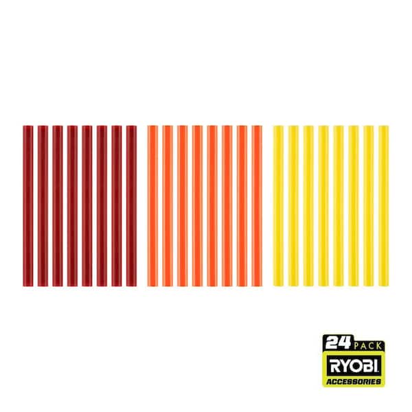 Ryobi 24pc Mini Size Color Glue Sticks (Red, Orange, Yellow)