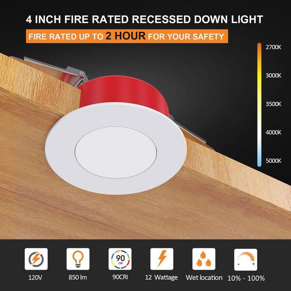 4 Round Fire Rated Ultra Slim Recessed LED 5CCT 12W