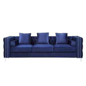Bovasis 31 in. W Square Arm Velvet Tuxedo Straight with 5 Pillows Sofa in Blue