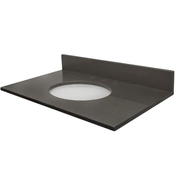 MarCraft Vista 31 in. W x 22 in. D Quartz Single Oval Basin Vanity Top in Mineral Gray with White Basin