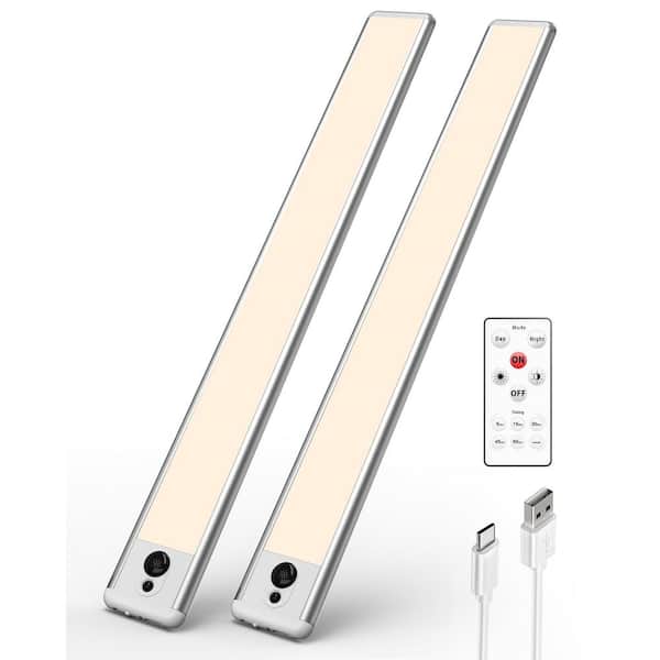 14.58 in. 2-Pack Battery Operated Wireless USB Charging White Integrated LED Linkable Under Cabinet Light, Closet Light