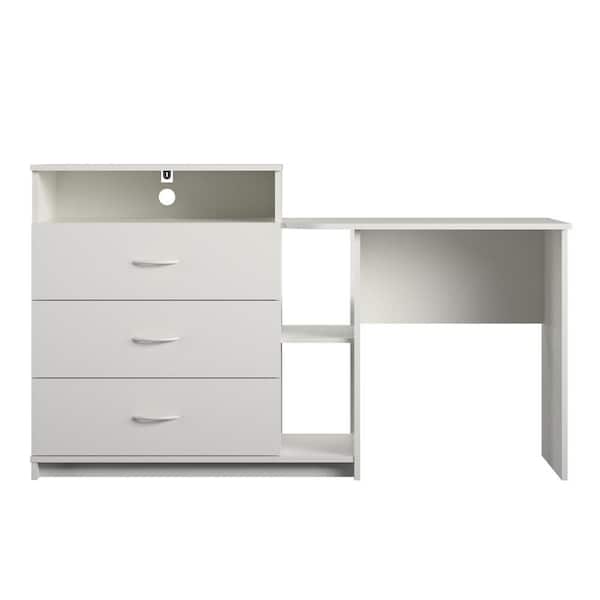 Ameriwood Home Sonnet 3-Drawer White Media Dresser and Desk (33.4 in. H x 31.5 in. W x 17 in. D)