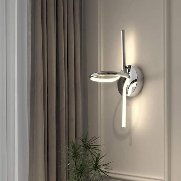 Swirl Mini 8.9 in. 1-Light Chrome Modern Dimmable Integrated LED 3 CCT Wall Sconce for Bathroom