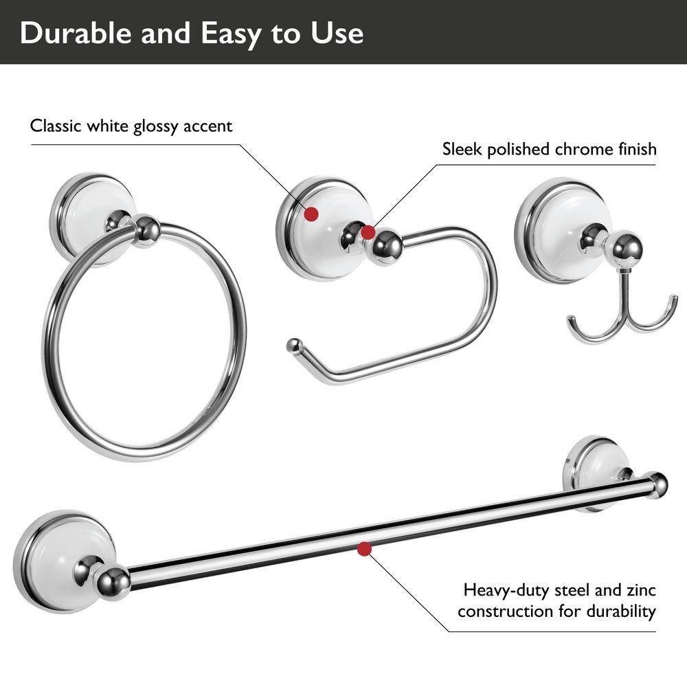 Savannah Polished Chrome and White 4-Piece Bathroom Hardware Set