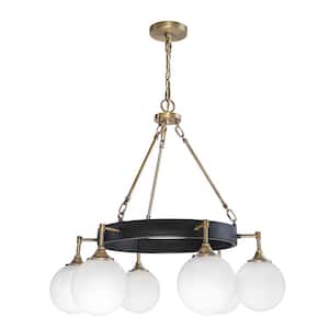 Kennedy 27.88 in. 6-Light Black and Gold Chandelier with Frosted Globes