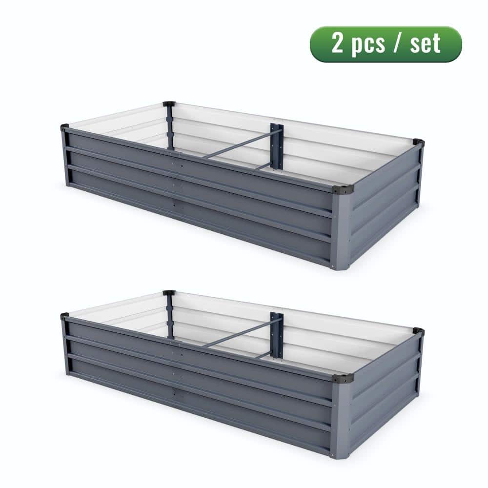 6 ft. x 3 ft. x 1 ft. Grey Galvanized Steel Raised Garden Bed 2-Pack, Metal Planter Box with Ground Anchors price history on PriceWatchPro