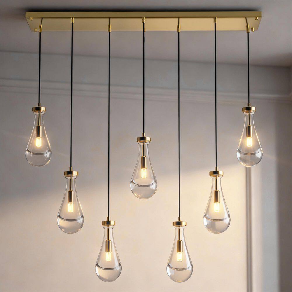 7-Light Gold Raindrop Chandelier, Modern Glass Pendant Light for Living Room, Kitchen Island price history on PriceWatchPro