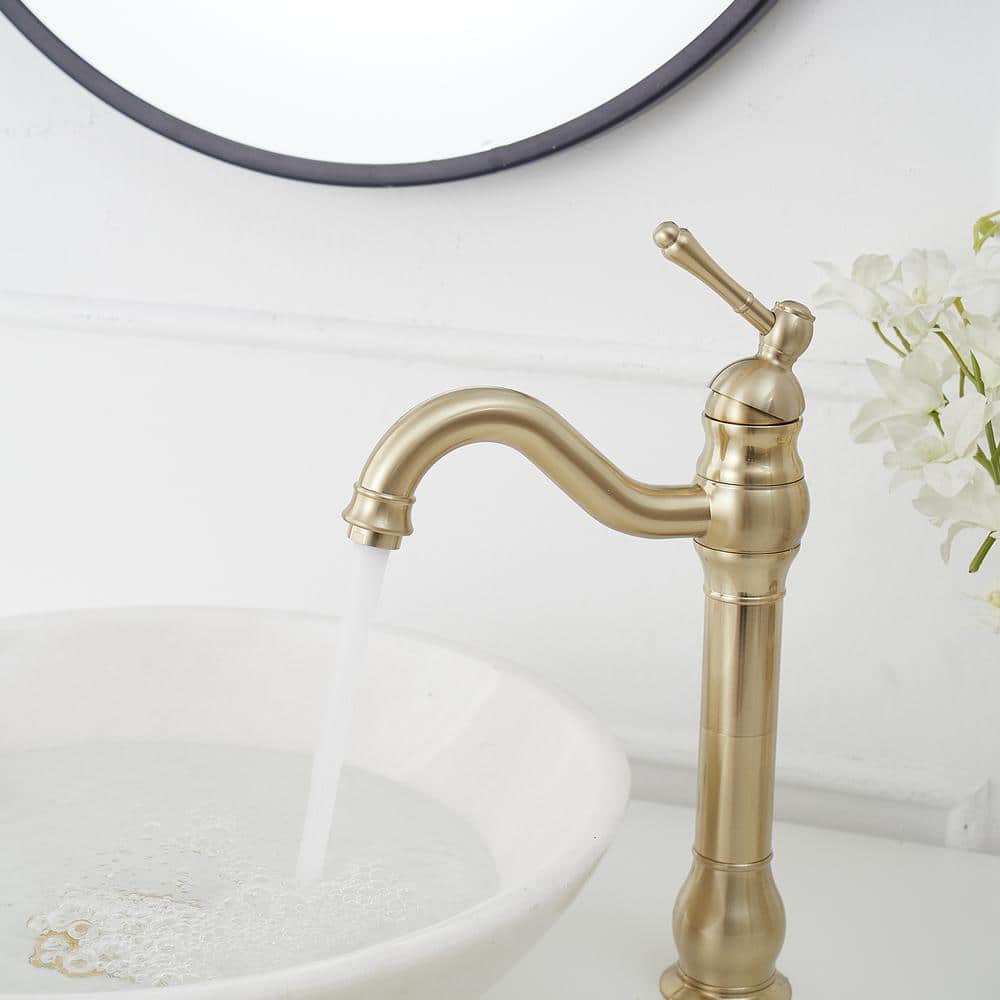 Brushed Gold Single Handle High-Arc Vessel Sink Faucet