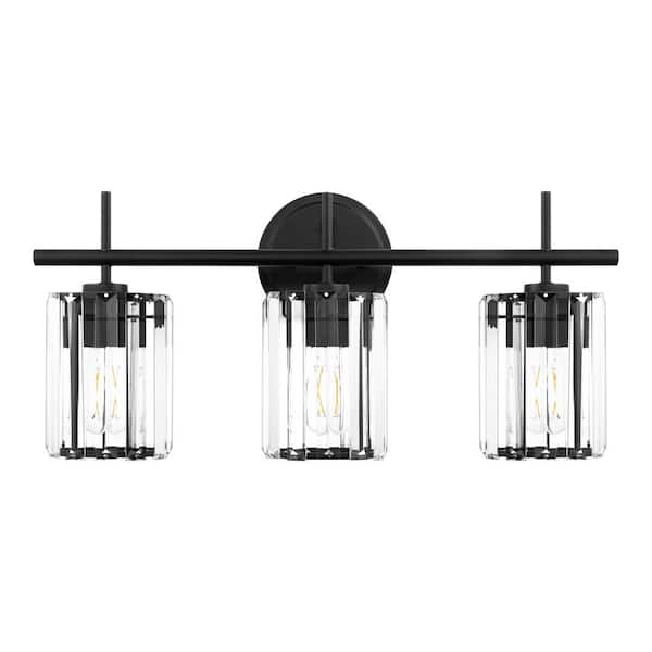 Hasbrook 21 in. 3-Light Black Vanity Light with Clear Crystal Glass