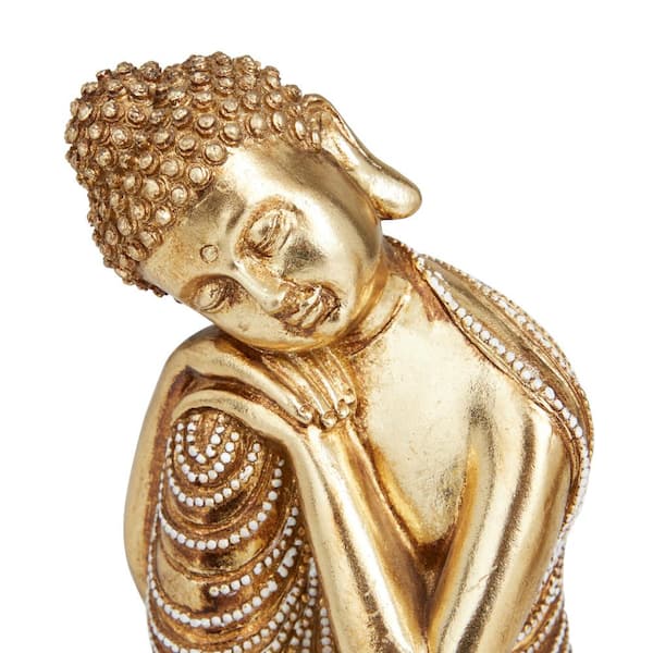 Litton Lane Gold Polystone Meditating Buddha Sculpture with Engraved Carvings and Relief Detailing (Set of 2)