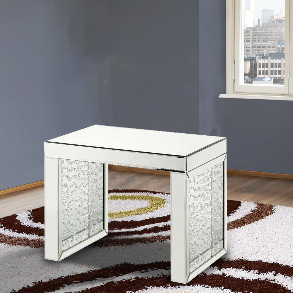Nysa Glam Mirrored & Wood Accent Table with Faux Crystals