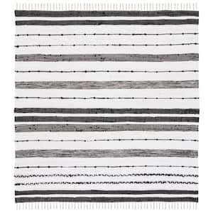 Striped Kilim Ivory Black 6 ft. x 6 ft. Abstract Striped Square Area Rug