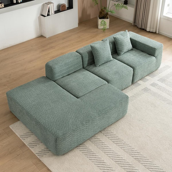 Nestfair 116.5 in. Fabric Boucle Full-Compressed Sectional Sofa Couch Free-Combined Sofa in. Green