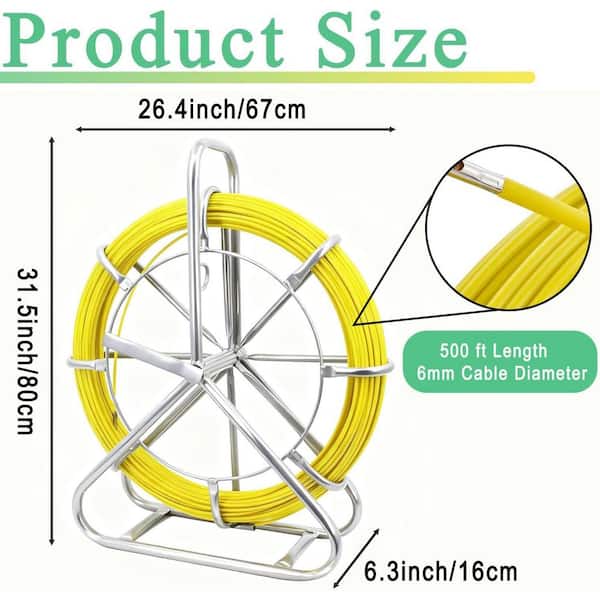 Ahfiwaso 500ft Fiberglass Electrical Fish Tape Epoxy HDPE Duct Rodder with Steel Reel Stand for Conduit Wire Pulling Ahfiwaso 500ft Fiberglass Electrical Fish Tape Epoxy HDPE Duct Rodder with Steel Reel Stand for Conduit Wire Pulling