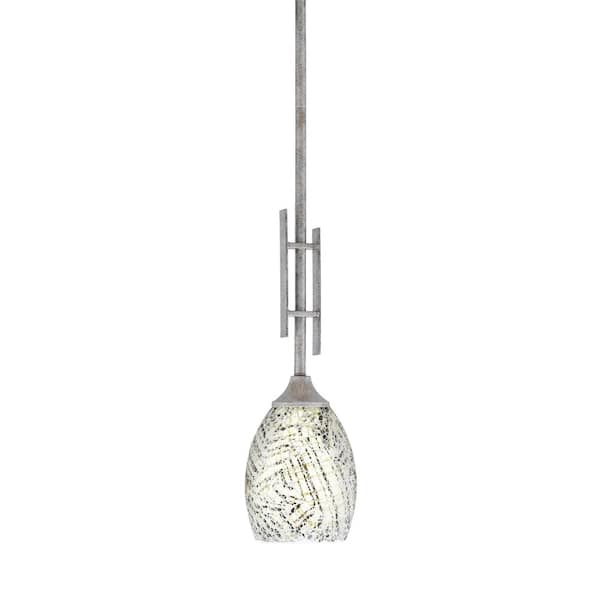Unbranded Ontario 60-Watt, 1-Light Aged Silver Stem Hung Mini Pendant Light with Natural Fusion Glass Shade and No Bulb Included