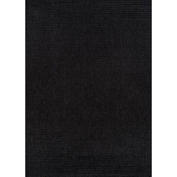 Lomira Black 5 ft. x 7 ft. Striped Washable Easy Jute Indoor Area Rug