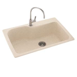 Drop-In/Undermount Solid Surface 33 in. 1-Hole Single Bowl Kitchen Sink in Bermuda Sand