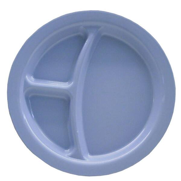 Carlisle 9 in. Diameter Polycarbonate Commercial 3-Compartment Dinner Plate in Slate Blue (Case of 48)